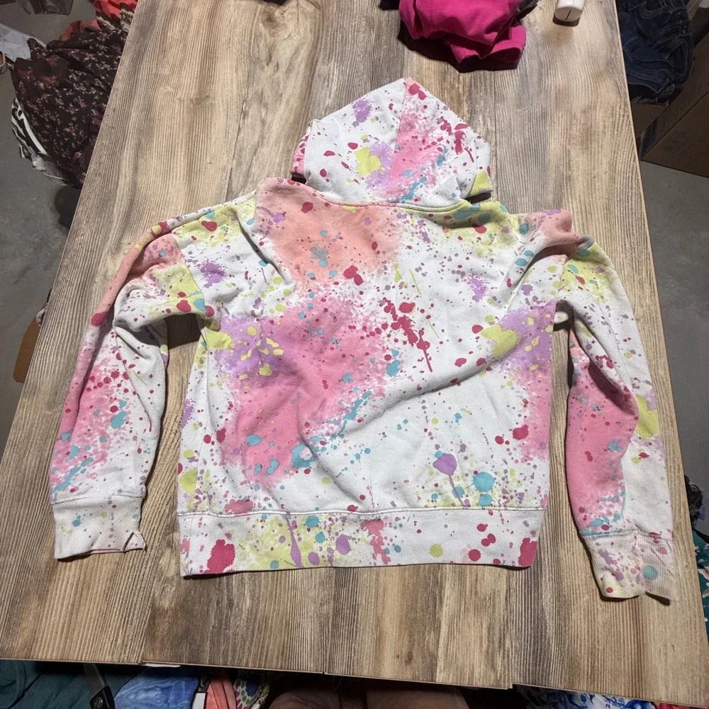2010s Justice Paint Splatter Hoodie Girls L 12/14 Glitter Logo Hooded